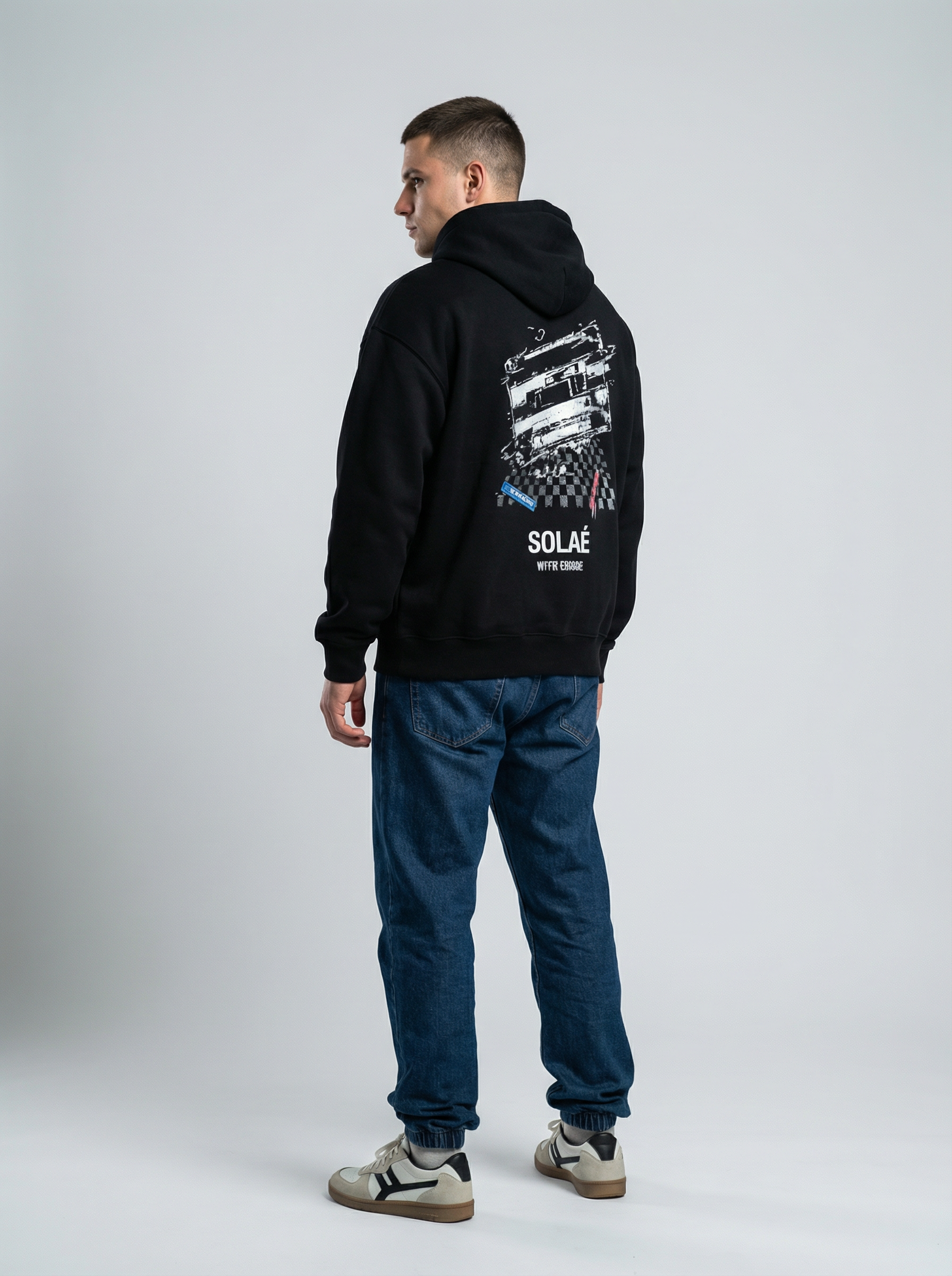 Black Glitched Tape Hoodie